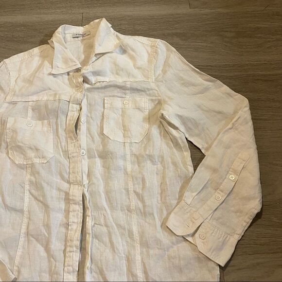 NWOT public easy wear white 100% linen button down with front pockets - Picture 3 of 7